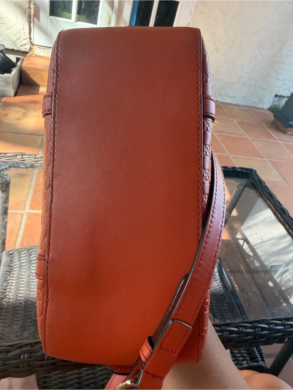 Gucci Orange Embossed Leather Satchel with Top Handles - Picture 6 of 15